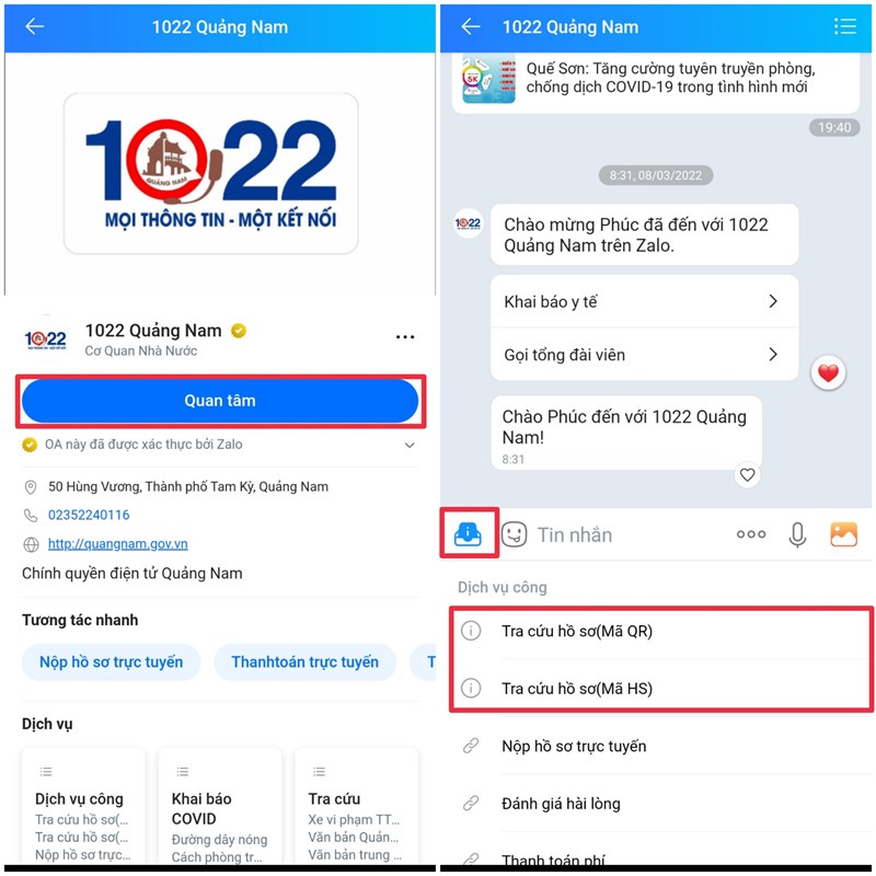 Cách tra cứu tiến độ hồ sơ trên Zalo