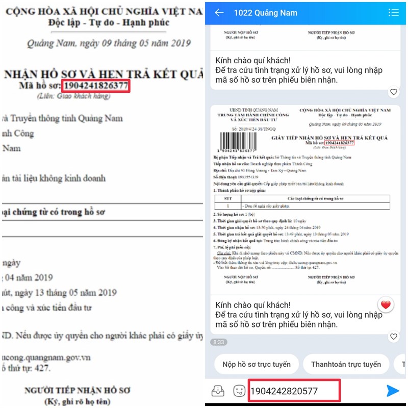 Cách tra cứu tiến độ hồ sơ trên Zalo