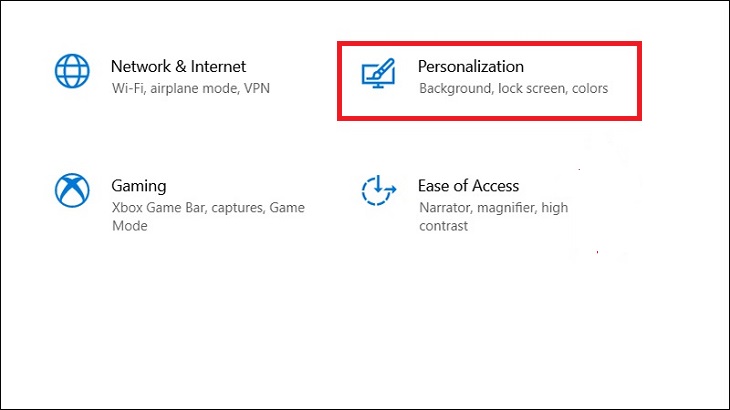 chọn Settings (Cài đặt) > chọn Personalization (Cá nhân).
