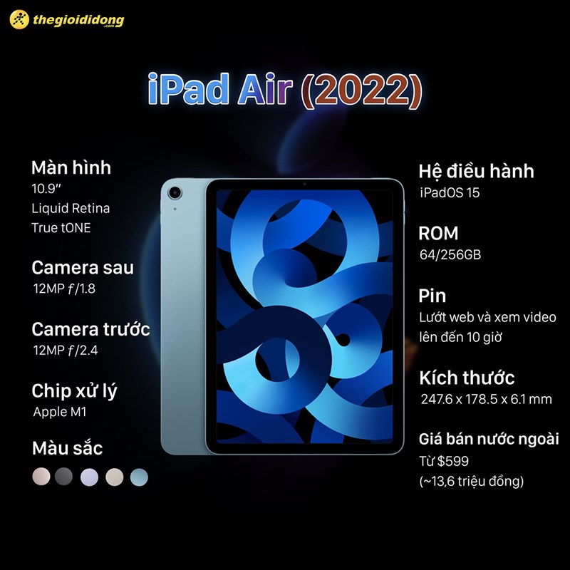 iPad Air 2022 được ra mắt với chip M1, giá 13.7 triệu đồng