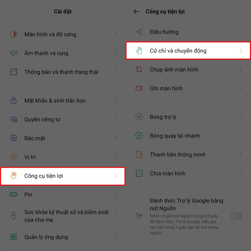 Cách sử dụng cử chỉ thông minh trên OPPO A76