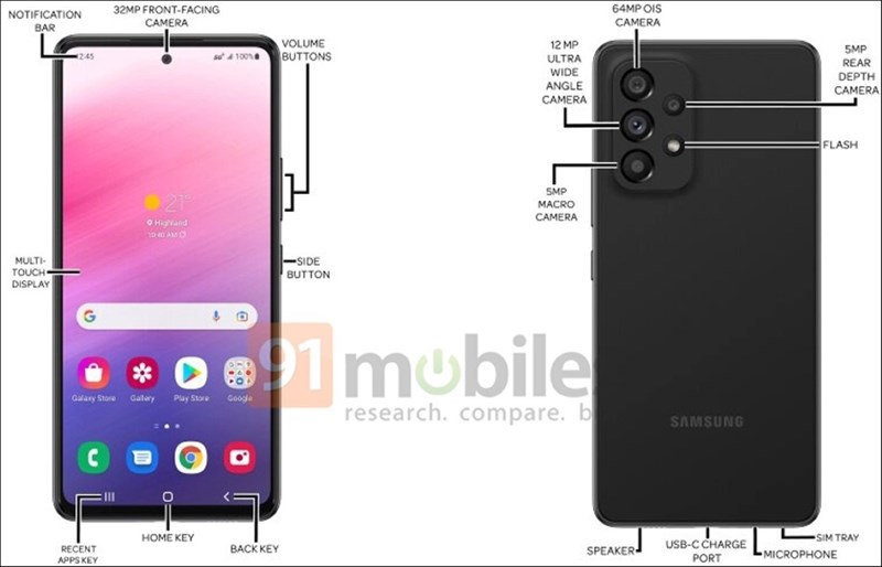 Hình ảnh render Galaxy A73 lộ diện Hình ảnh render Galaxy A73 lộ diện