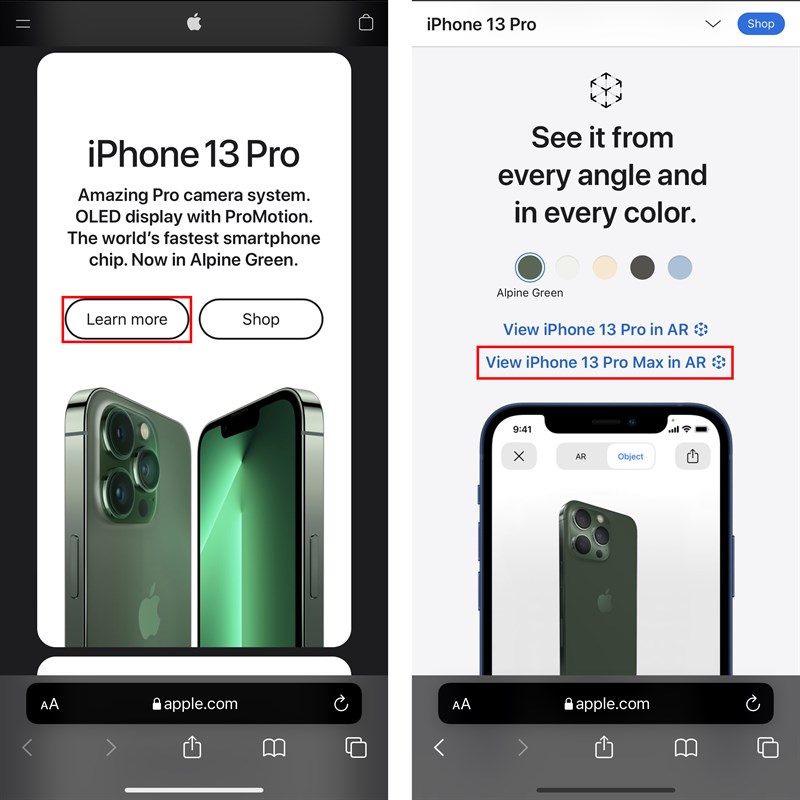 Cách xem iPhone 13 xanh lá bằng AR