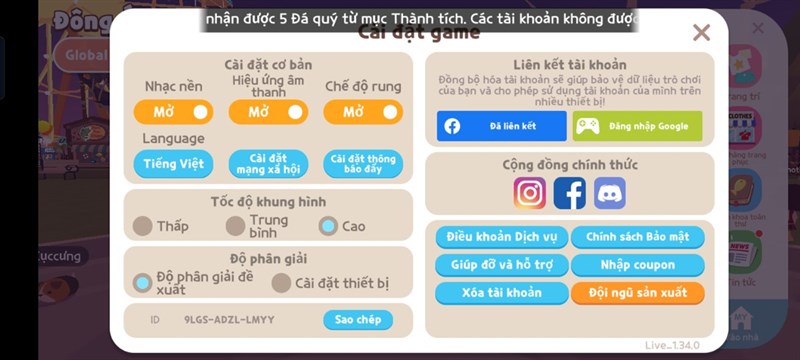 Thiết lập đồ hoạ tựa game Play Together trên Realme 9 Pro+.