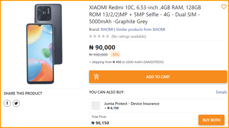 Redmi 10C được niêm yết trên trang thương mại điện tử Jumia