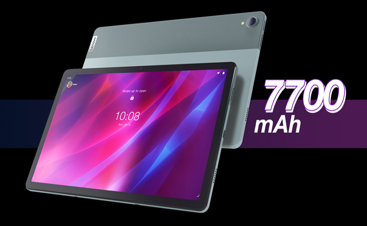 Máy tính bảng Lenovo Tab P11 Plus có dung lượng lớn 7700 mAh, cung cấp thời lượng sử dụng pin lên tới 15 tiếng.