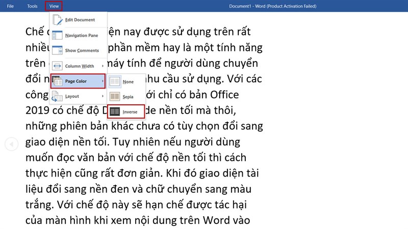 Hướng dẫn cách mở văn bản Word nền đen