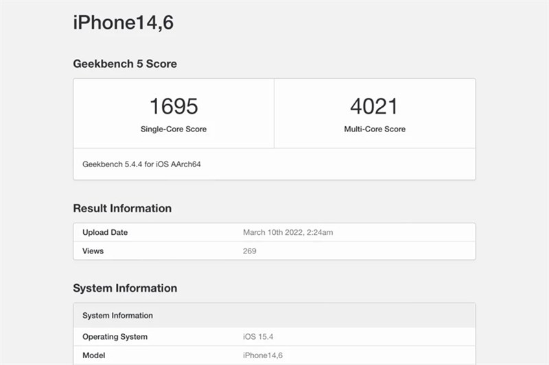 Điểm GeekBench 5 của iPhone SE 3 (iPhone SE 2022). Nguồn: PhoneArena.