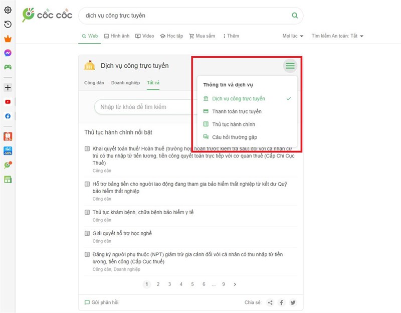 Cách sử dụng tính năng Chính phủ điện tử trên Cốc Cốc Cách sử dụng tính năng Chính phủ điện tử trên Cốc Cốc