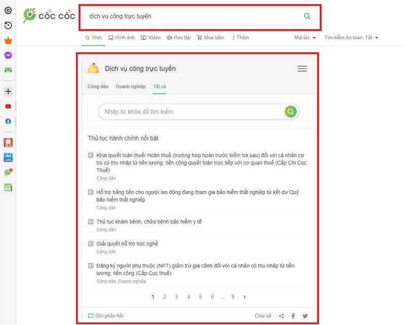 Cách sử dụng tính năng Chính phủ điện tử trên Cốc Cốc Cách sử dụng tính năng Chính phủ điện tử trên Cốc Cốc