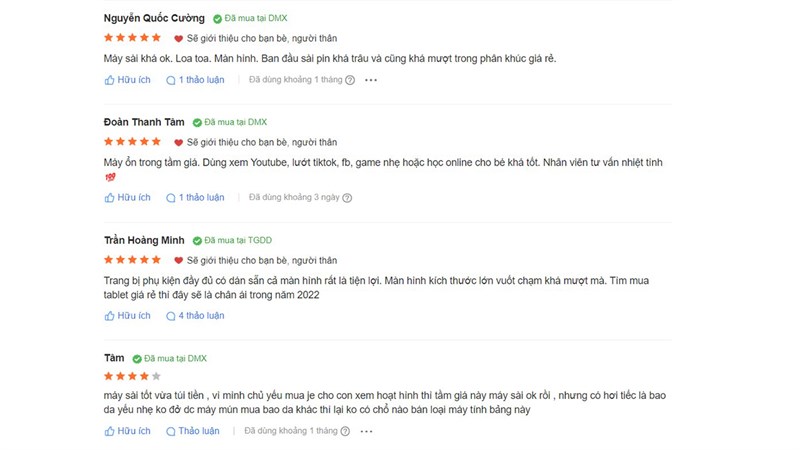 Một số bình luận của khách hàng sau khi mua máy tính bảng Masstel tại <a href="https://baotiengiang.net" title="Bảo Tiến Giang" target="blank" rel="follow">Bảo Tiến Giang</a>