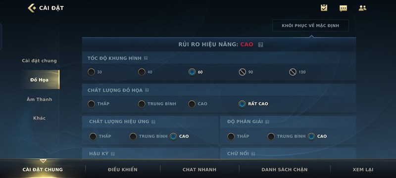 Thiết lập đồ họa game Liên Minh Huyền Thoại: Tốc Chiến trên OPPO Reno7 Z 5G