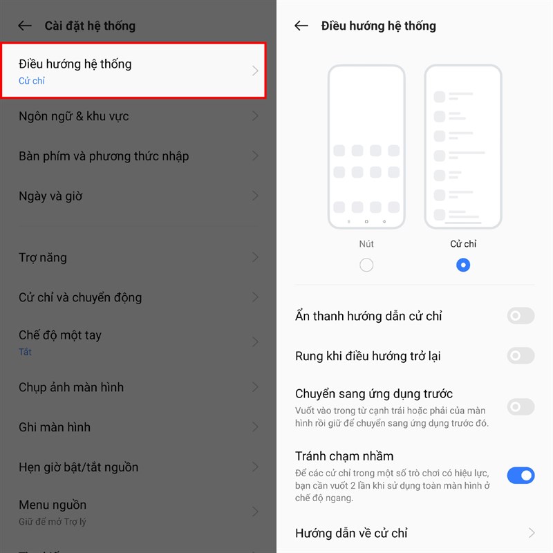 Cử chỉ điều hướng trên Realme 9 Pro