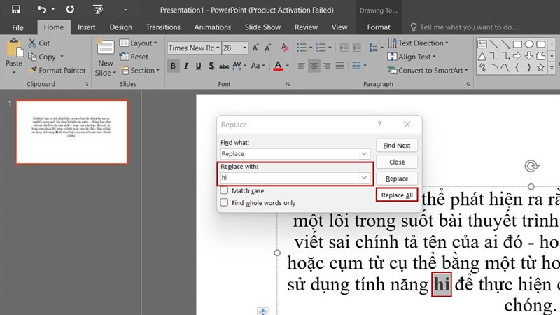 Cách thay thế văn bản trong PowerPoint