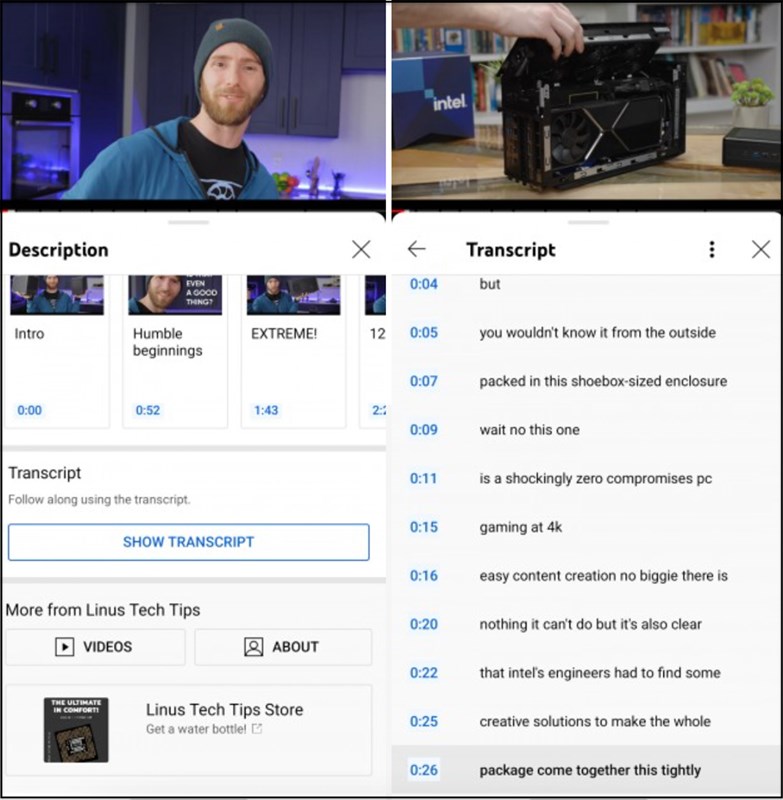 Tính năng transcript trên Youtube