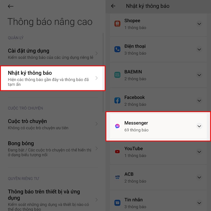 Xem tin nhắn đã thu hồi trên Messenger bằng điện thoại Xiaomi