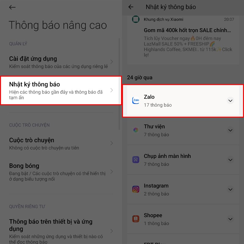 Cách xem tin nhắn đã thu hồi trên Zalo bằng điện thoại Xiaomi