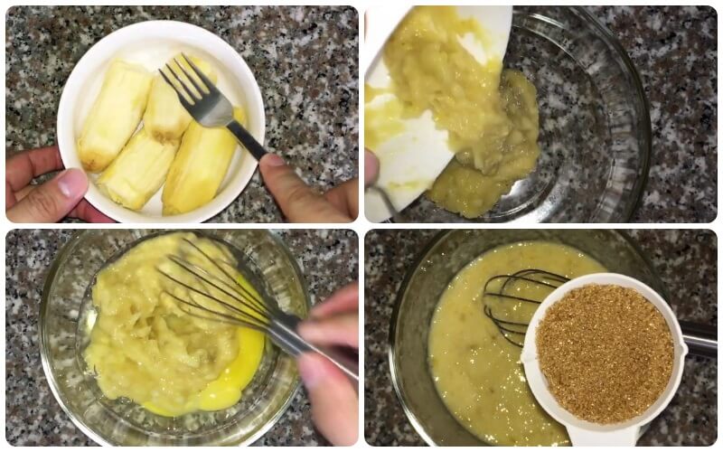 Sơ chế chuối và trộn với trứng với đường
