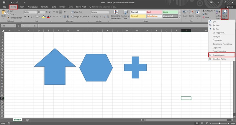 Cách chọn nhanh nhiều hình dạng hoặc các mục trong Excel