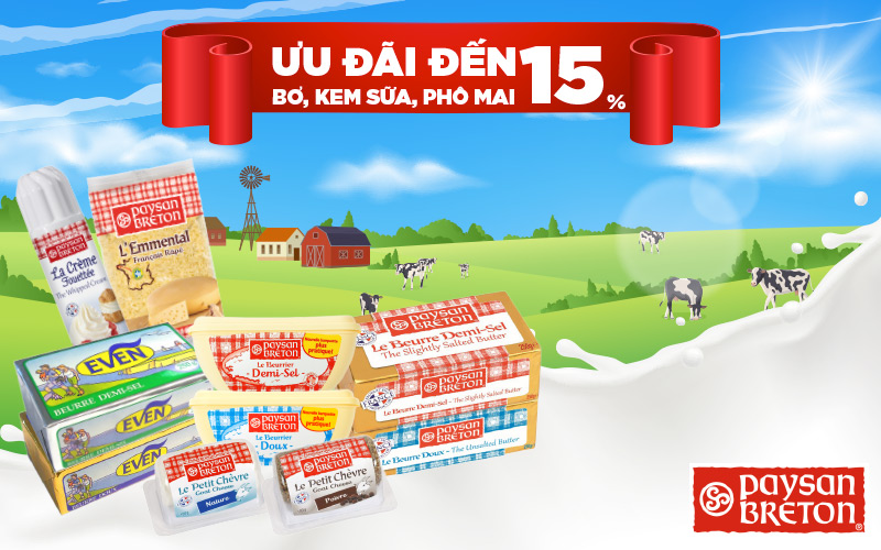 Bơ, kem sữa, phô mai Giảm đến 15% Bơ, kem sữa, phô mai Giảm đến 15%