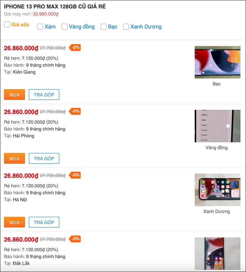 Giá iPhone 13 Pro Max cũ hiện tại Giá iPhone 13 Pro Max cũ hiện tại