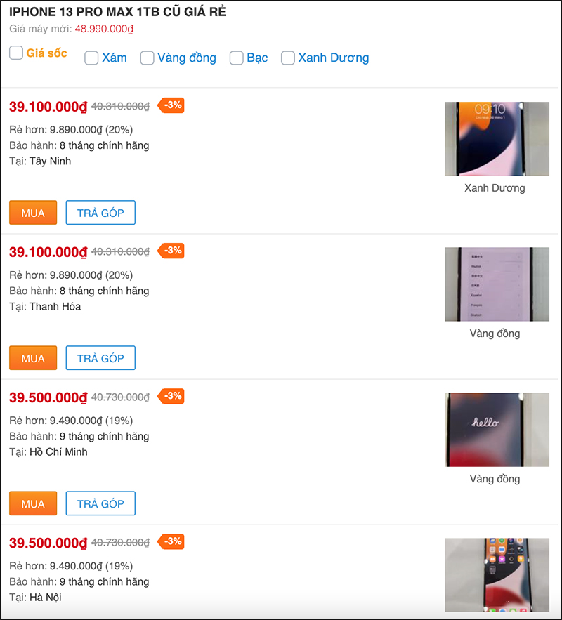 Giá iPhone 13 Pro Max cũ hiện tại Giá iPhone 13 Pro Max cũ hiện tại