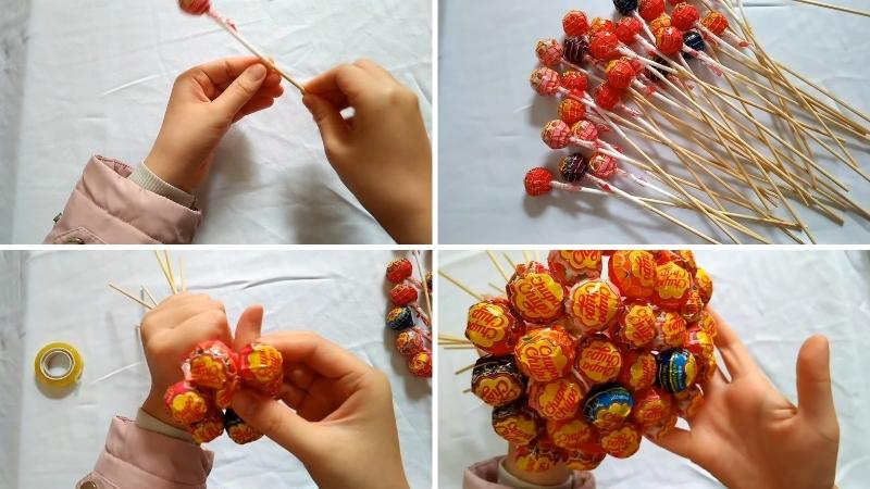 Cách làm bó kẹo hoa đơn giản, đẹp mắt dùng làm quà tặng