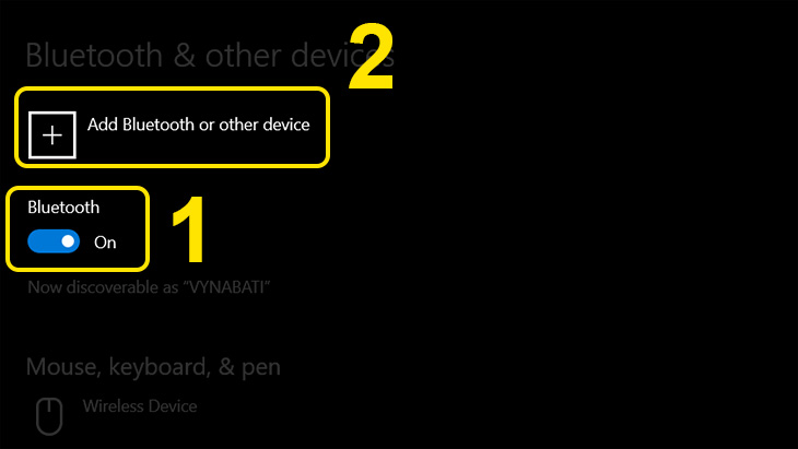  Bật Bluetooth rồi nhấn vào Add bluetooth or Other device