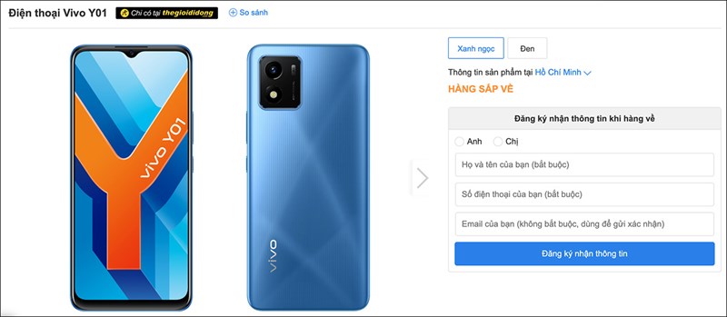 Vivo Y01 sắp mở bán độc quyền tại Thế Giới Di Động với mức giá rẻ
