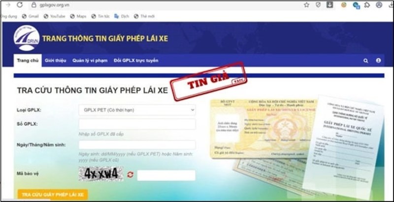 Phát hiện 3 website giả mạo trang thông tin điện tử Giấy phép lái xe