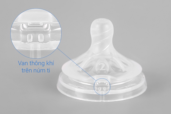 Một số bình sữa Philips Avent còn được trang bị hệ thống van thông khí giúp hạn chế tình trạng đầy hơi, chướng bụng của bé khi ti bình.