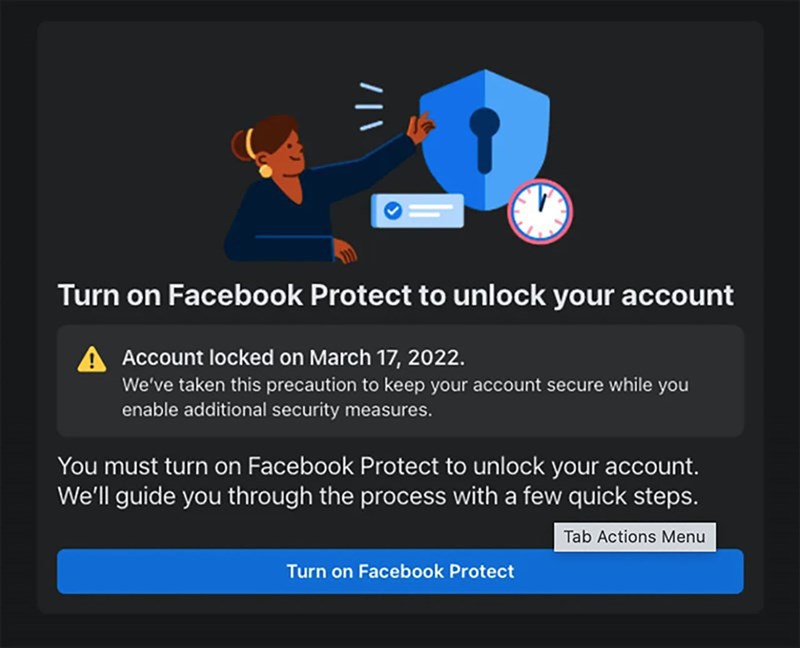 Facebook tiếp tục khóa tài khoản chưa kích hoạt Facebook Protect
