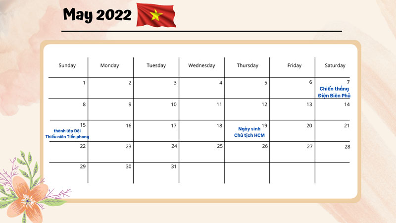 Các ngày lễ, kỉ niệm trong tháng năm của Việt Nam