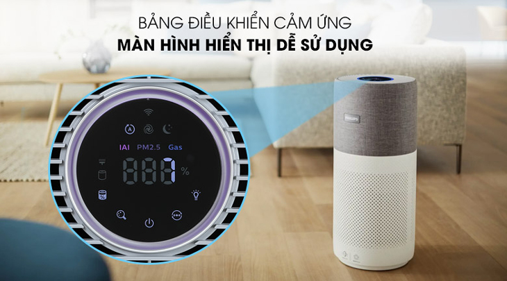 Máy lọc không khí Philips AC3033/10 sử dụng bảng điều khiển cảm ứng có màn hình hiển thị tiện quan sát dễ sử dụng