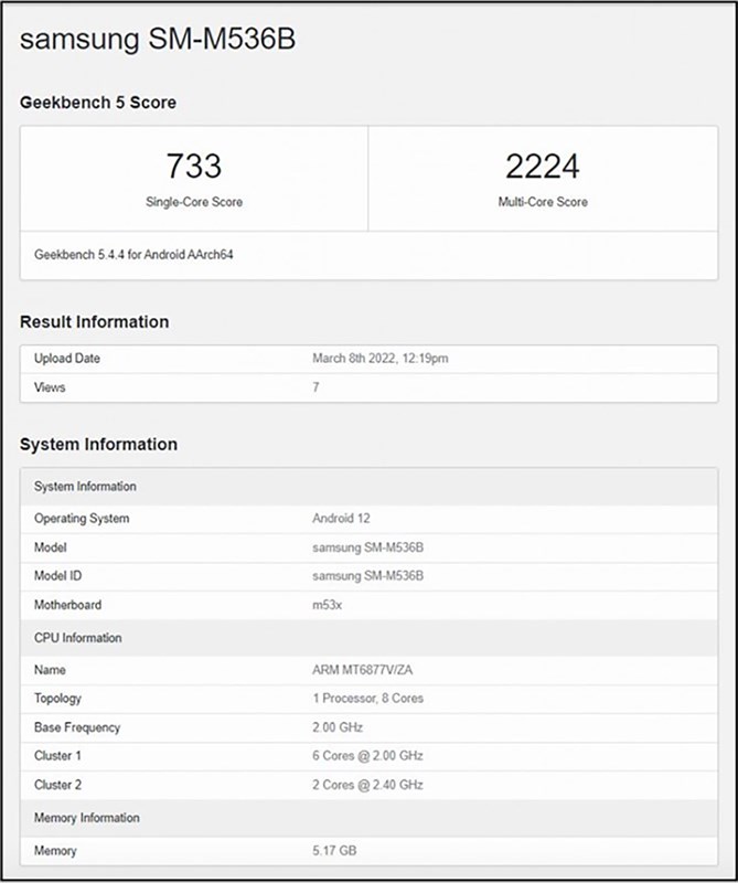 samsung m53 geekbench