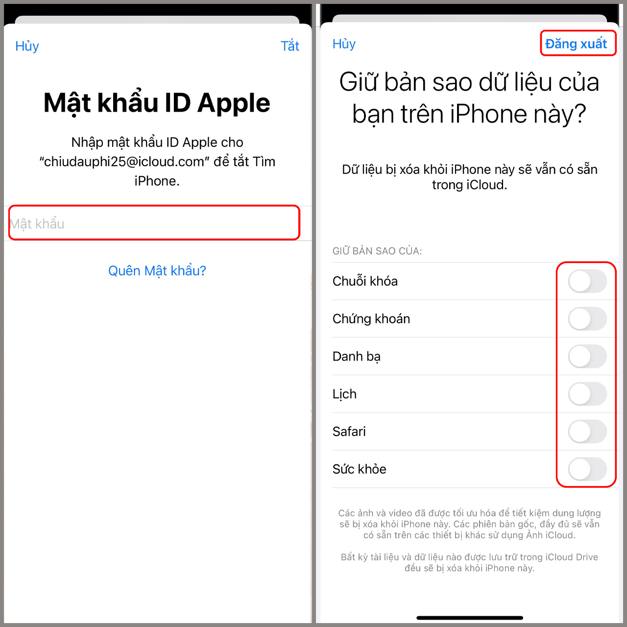 Nếu bạn muốn đăng xuất iCloud để chuyển sang tài khoản khác hoặc cập nhật thiết bị mới, hãy xem hướng dẫn đơn giản trong ảnh để thực hiện một cách dễ dàng và nhanh chóng.