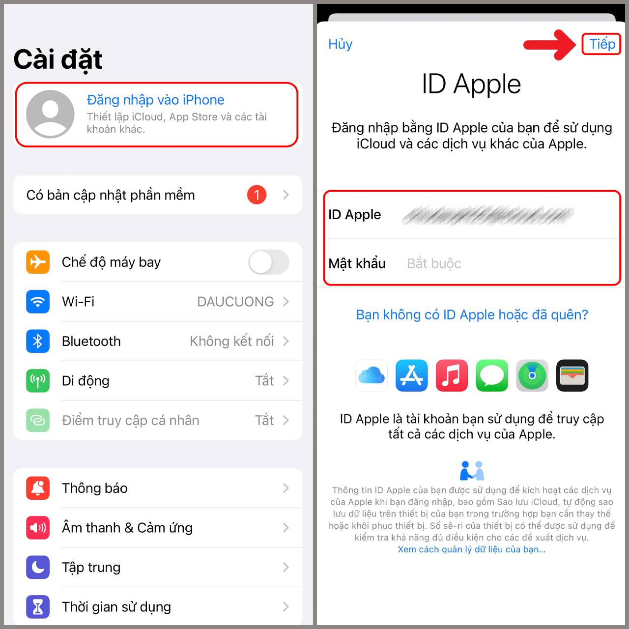 quên id icloud trên iphone