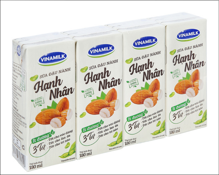 Lốc 4 hộp sữa đậu nành hạnh nhân Vinamilk 180ml