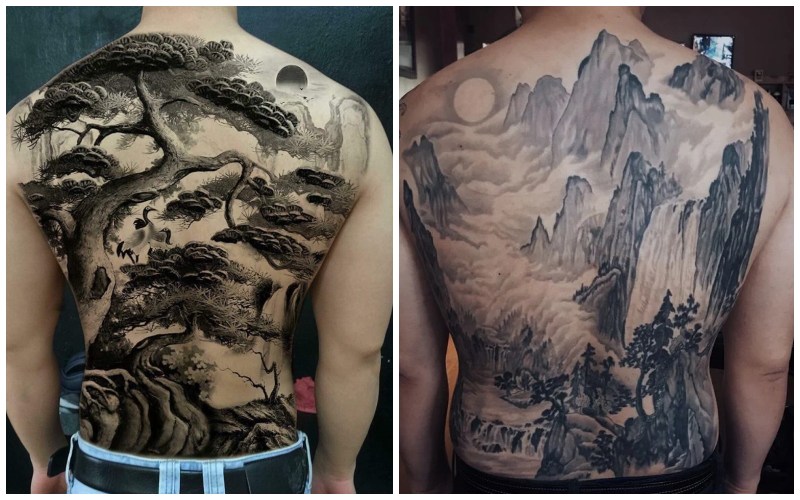 Sơn thuỷ  Art ink Skull tattoo Tattoos