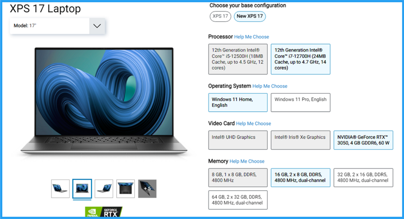Thiết kế và cấu hình của Dell XPS 17 2022