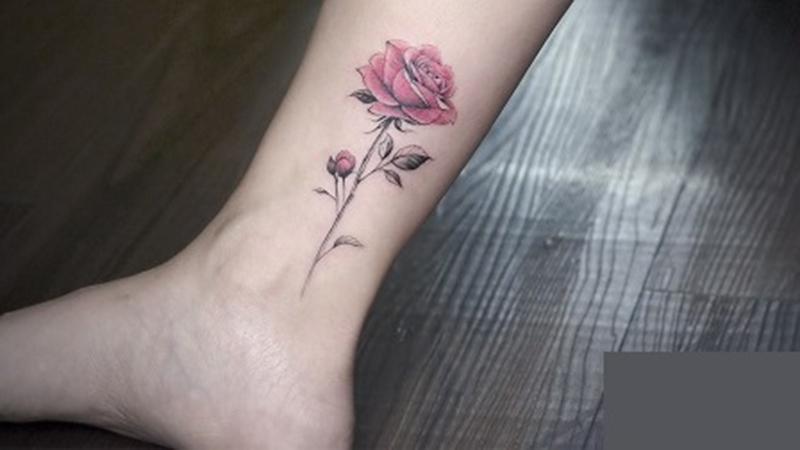 Một hình xăm hoa hồng đỏ nhỏ ở chân.