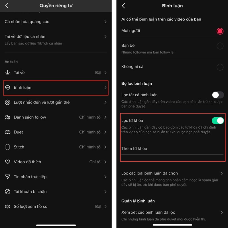 Cách chặn bình luận theo từ khoá trên TikTok Cách chặn bình luận theo từ khoá trên TikTok
