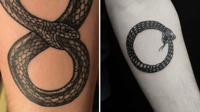 Hình tattoo rắn cắm đuôi thể hiện nay sự lạc quan