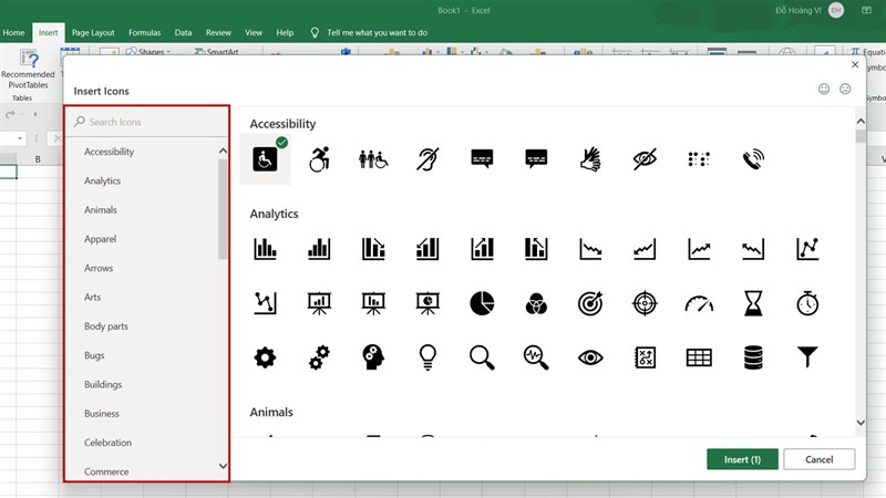 Cách chèn icons, biểu tượng vào Excel