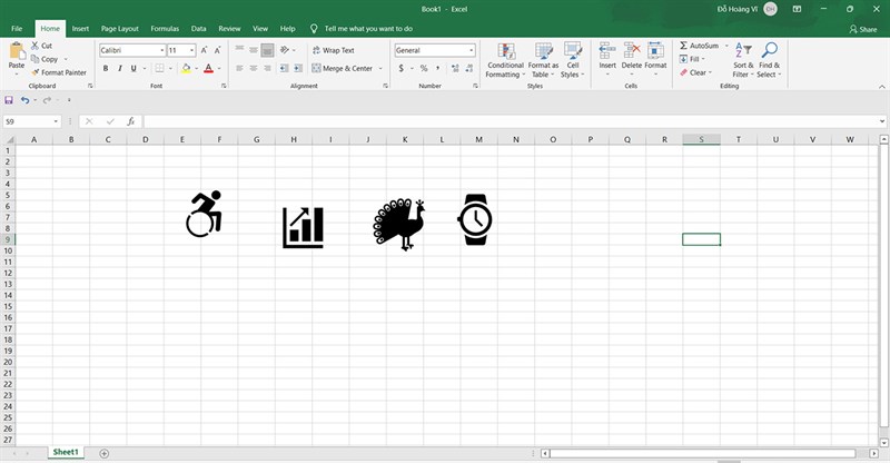 Cách chèn icons, biểu tượng vào Excel