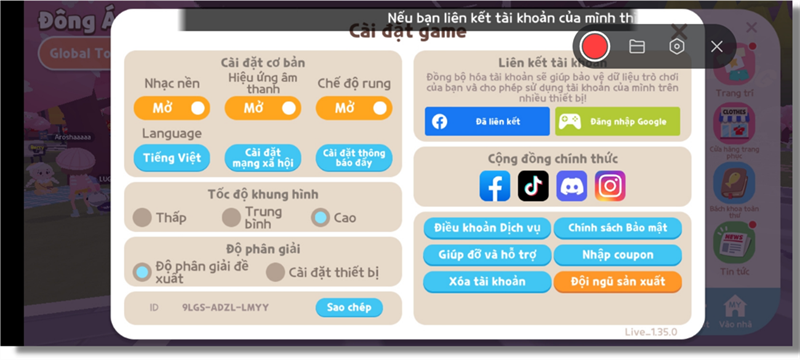 Thiết lập đồ họa trong Play Together mà mình chỉnh với Redmi 10C. Thiết lập đồ họa trong Play Together mà mình chỉnh với Redmi 10C.