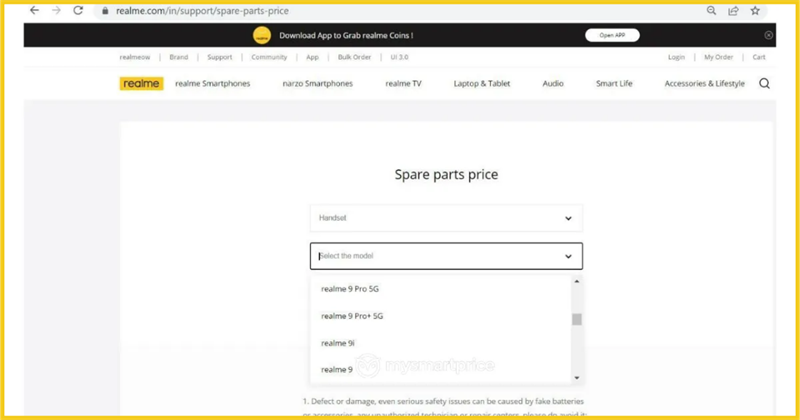 Realme 9 4G xuất hiện trên trang hỗ trợ Realme Ấn Độ