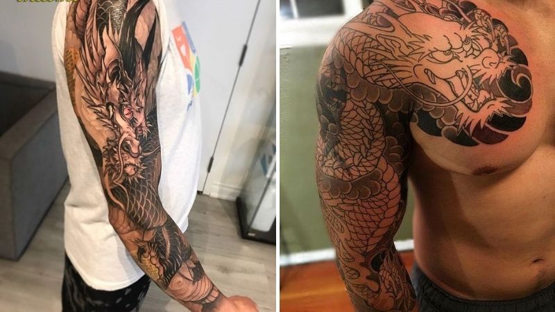 Mãn nhãn với hình xăm rồng ở bắp tay của nam khách hàng tại RIO TATTOO