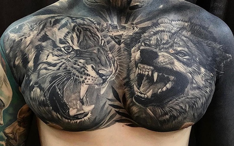 Hình xăm kín ngực chó sói có ý  Đỗ Nhân Tattoo Studio  Facebook