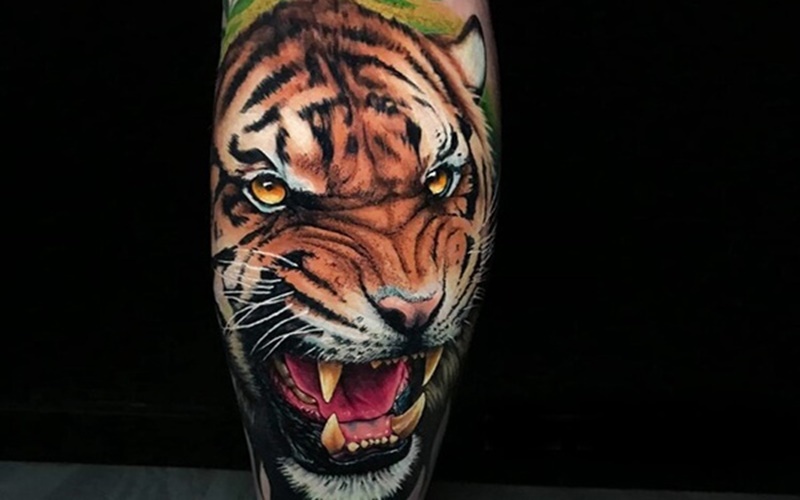 With advanced printing technology, talented artists have created impressive and vivid tattoos. Try getting a 3D tiger tattoo to spice up your style.)